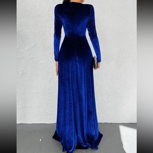 Luxe slit thigh long sleeve party formal evening prom wedding gown dress - Picture 12 of 16